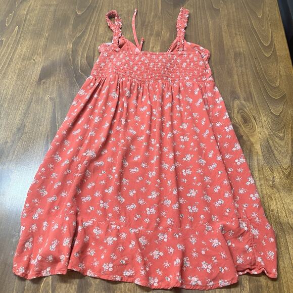 American Eagle Y2K Lace Up Floral Print Ruffle Mini Sun Dress Red Size S Cottage - Picture 9 of 12